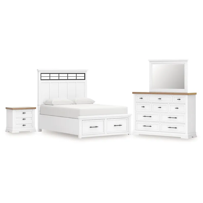 Ashbryn King Panel Storage Bed, Dresser, Mirror and Nightstand - Benchcraft®