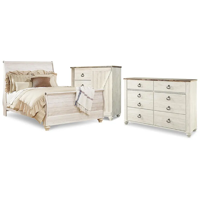 Willowton Queen Sleigh Bed, Dresser and Chest - Signature Design by Ashley®