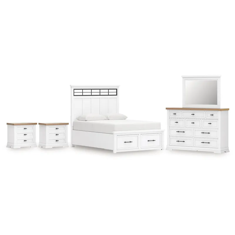 Ashbryn King Panel Bed, Dresser, Mirror and 2 Nightstands - Benchcraft®
