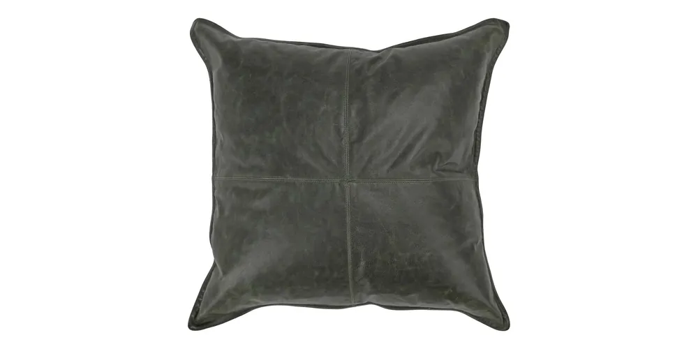 Dumont Leather Acre Forest Green Square Pillow Cover + Insert - Bassett