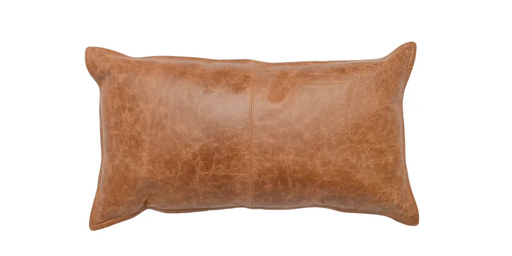 Dumont Leather Chestnut Lumbar Pillow Cover - Bassett