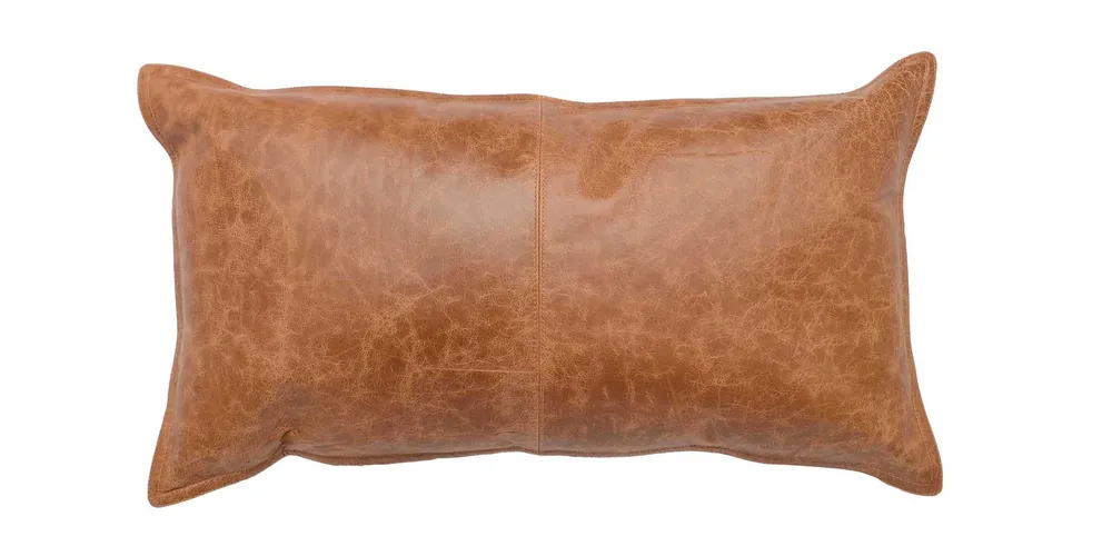 Dumont Leather Chestnut Lumbar Pillow Cover + Insert - Bassett