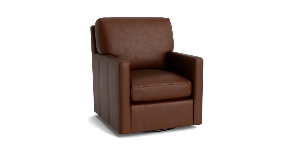 Trent Leather Thin Track Arm Swivel Chair - Bassett