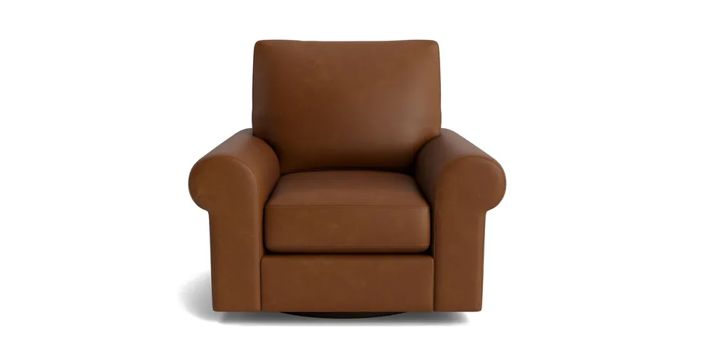 True Custom® Leather Large Roll Arm Swivel Chair - Bassett