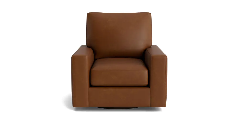 True Custom® Leather Large Track Arm Swivel Chair - Bassett