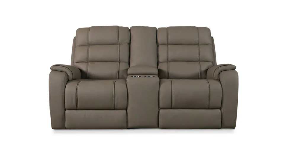 Wendell Leather Power Reclining Loveseat with Center Console - Bassett