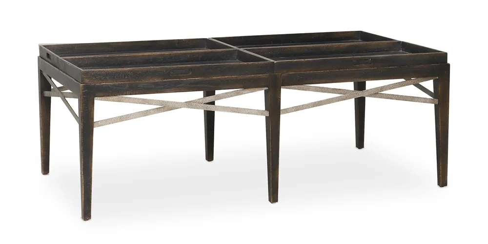 Woodridge Cavern Black Rectangular Cocktail Table - Bassett