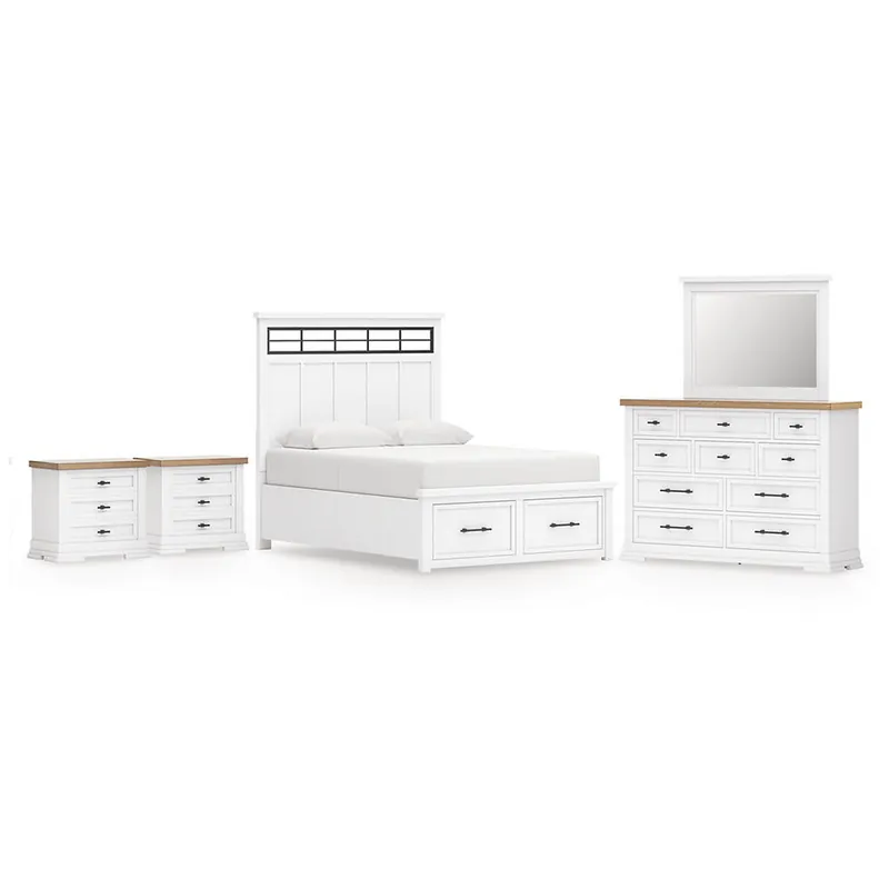Ashbryn Queen Panel Storage Bed, Dresser, Mirror and 2 Nightstands - Benchcraft®