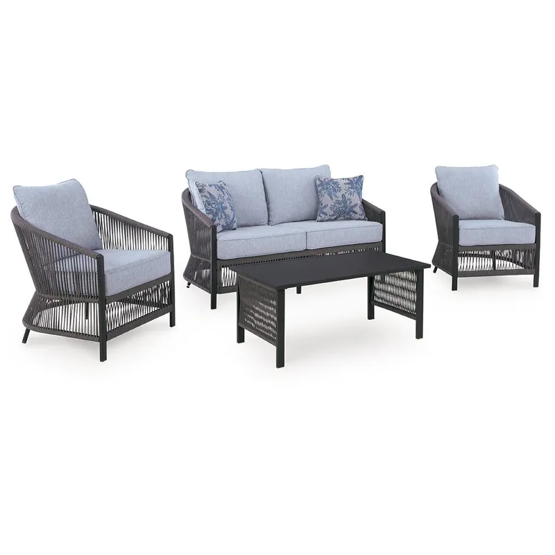 Bridges Beach Outdoor Love/Chairs/Table Set (Set of 4) - Signature Design by Ashley®