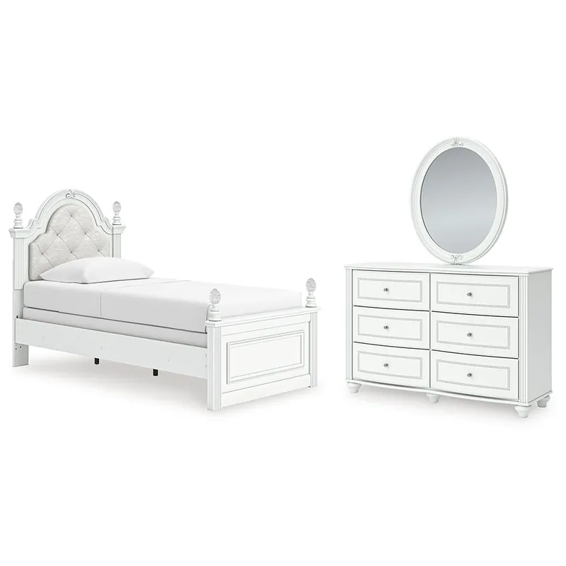 Kozlani Twin Upholstered Panel Bed, Dresser and Mirror - Ashley®