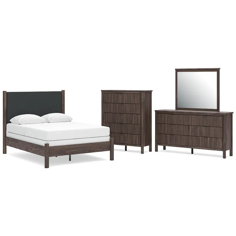 Pamytta Full Upholstered Panel Bed, Dresser and Mirror - Ashley®