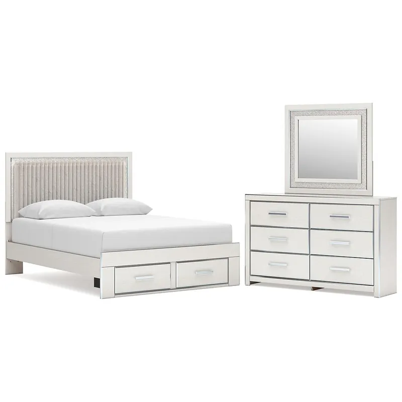 Zuraleus Queen Upholstered Panel Platform Storage Bed, Dresser and Mirror - Ashley®