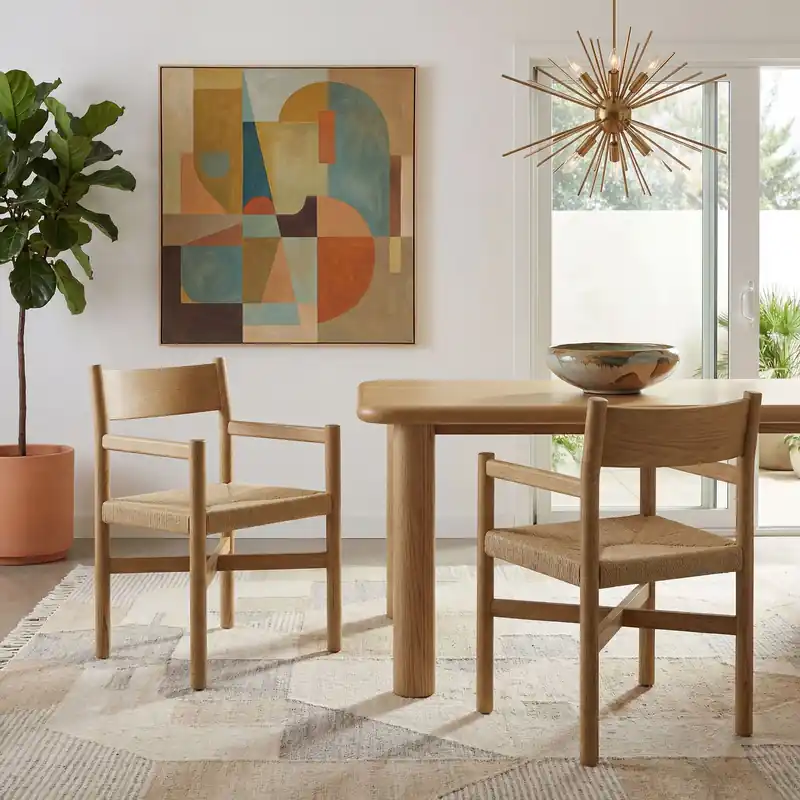 Alvia Oak Wood Dining Armchairs With Woven Seats Set of 2 by Modway