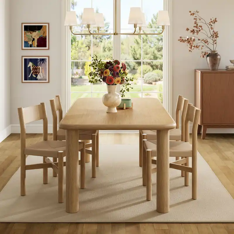 Alvia 5-Piece Oak Wood Dining Table and Chairs Set by Modway