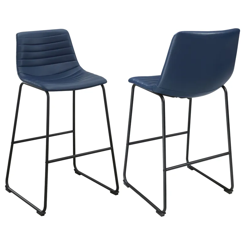Zuni Faux Leather Upholstered Bar Chair Blue (Set of 2) - Coaster