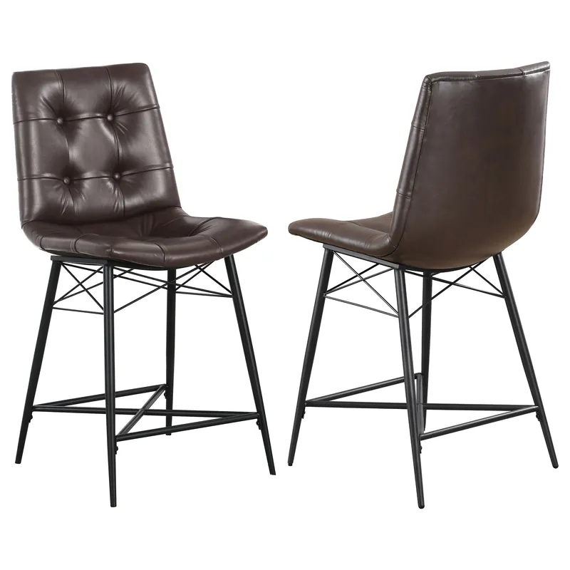 Aiken Upholstered Tufted Counter Chair Brown (Set of 2) - Coaster