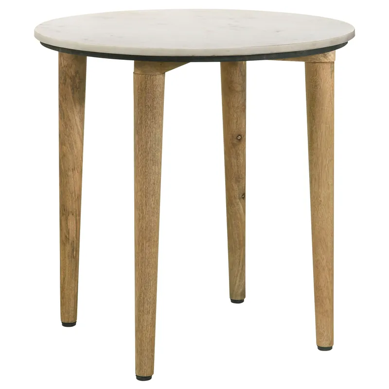 Aldis Round Marble Top Side End Table White and Natural - Coaster