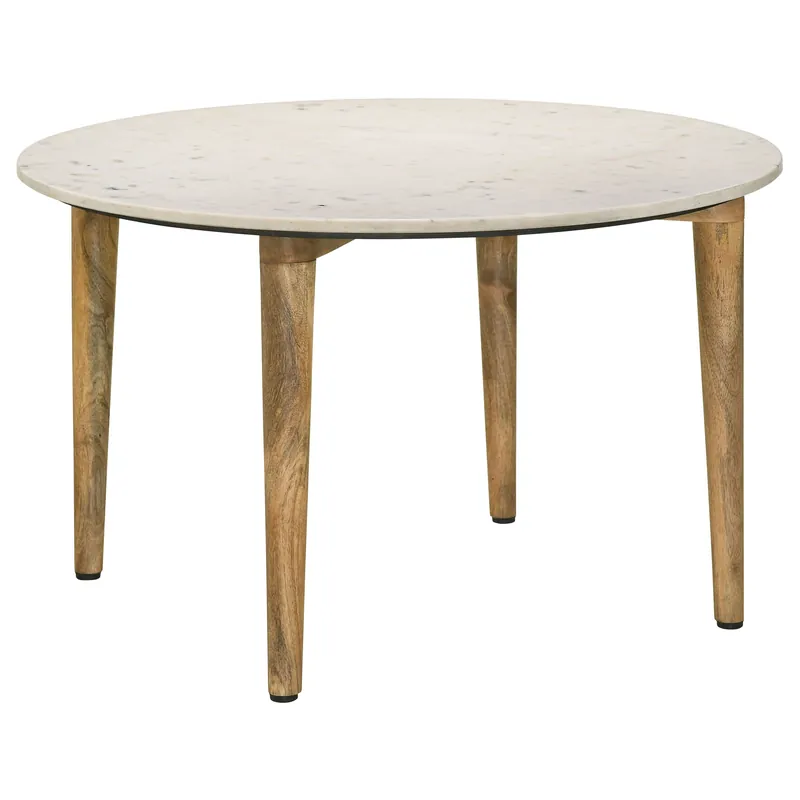 Aldis Round Marble Top Coffee Table White and Natural - Coaster