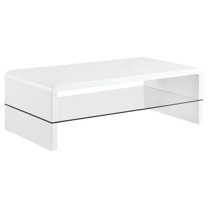 Airell Rectangular Coffee Table with Shelf White High Gloss - Coaster
