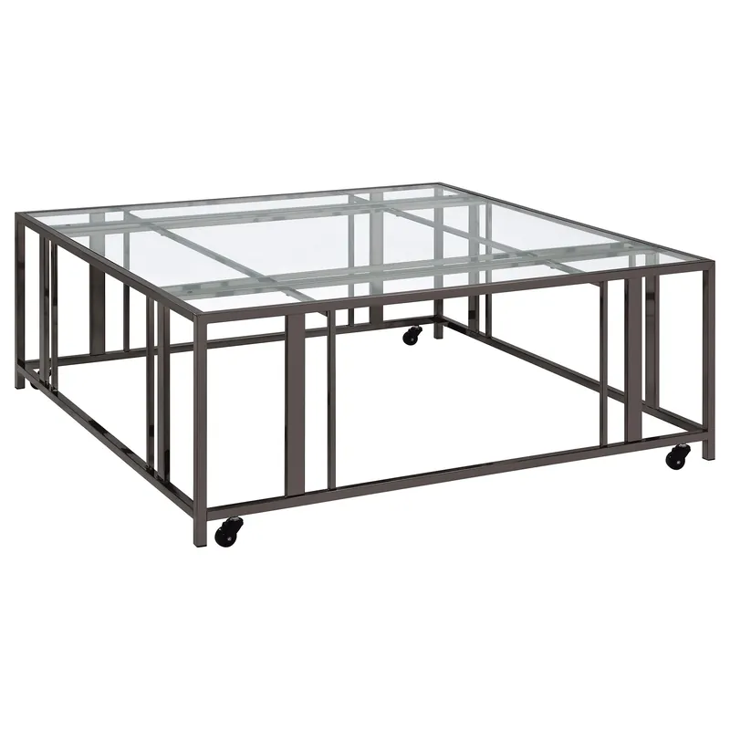 Adri Square Glass Top Coffee Table with Casters Black Nickel - Coaster