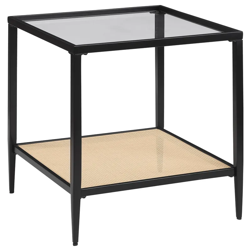 Amherst Glass Top Metal with Cane Shelf End Table Black - Coaster