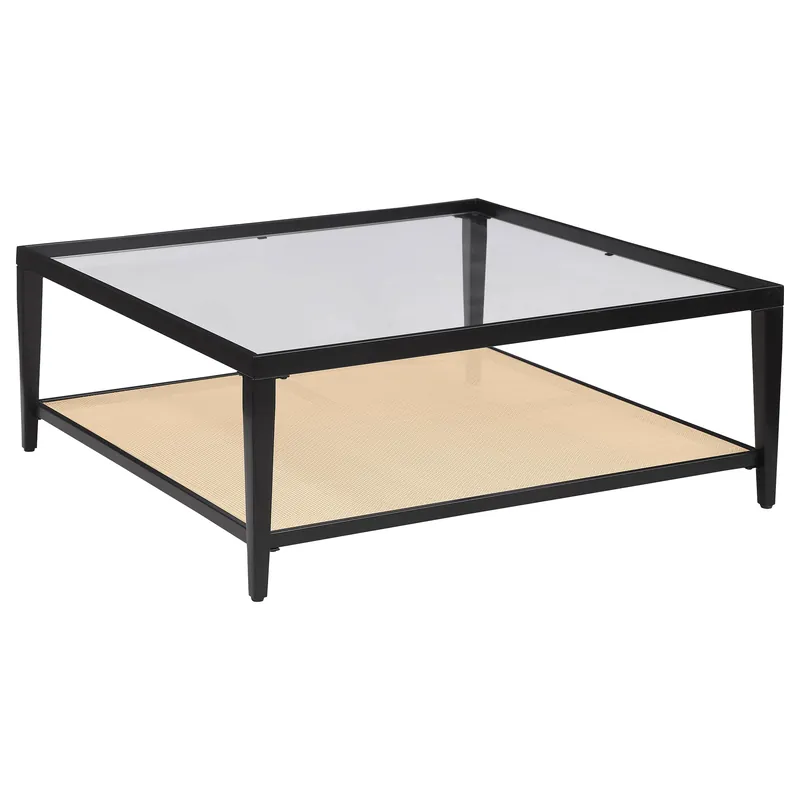 Amherst Glass Top Metal with Cane Shelf Coffee Table Black - Coaster