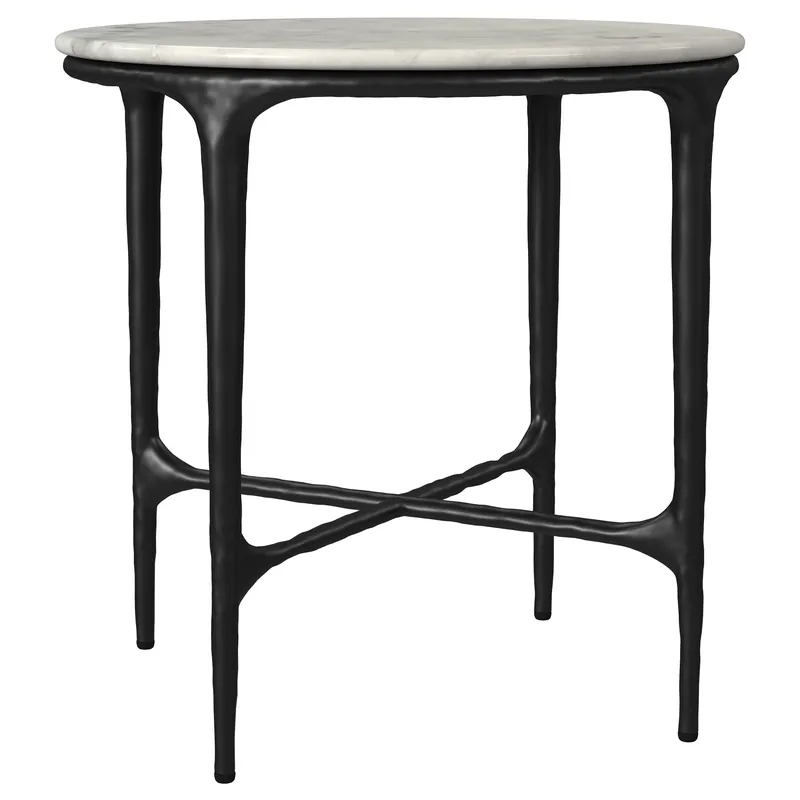 Hermas Round Genuine Marble Top Metal End Side Table White - Coaster