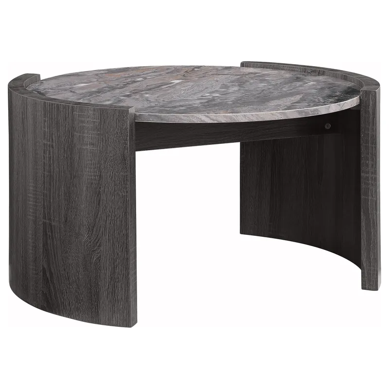 Gladstone Round Faux Marble Top Coffee Table Distressed Grey - Coaster