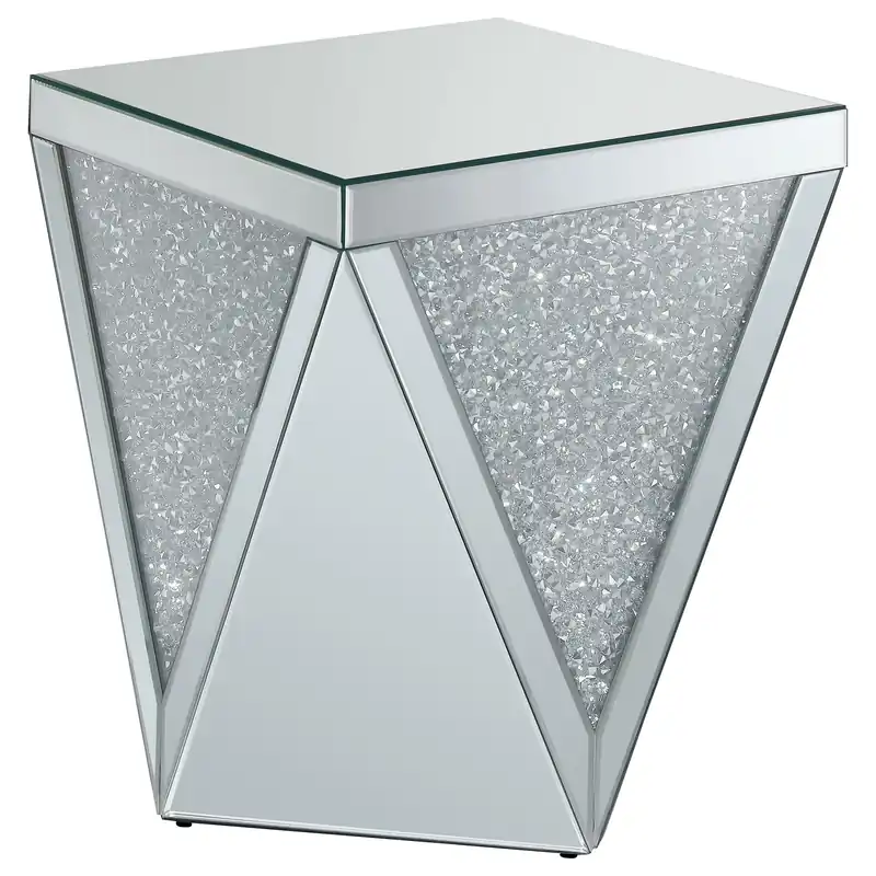 Amore Square Mirrored Acrylic Crystal Side End Table Silver - Coaster