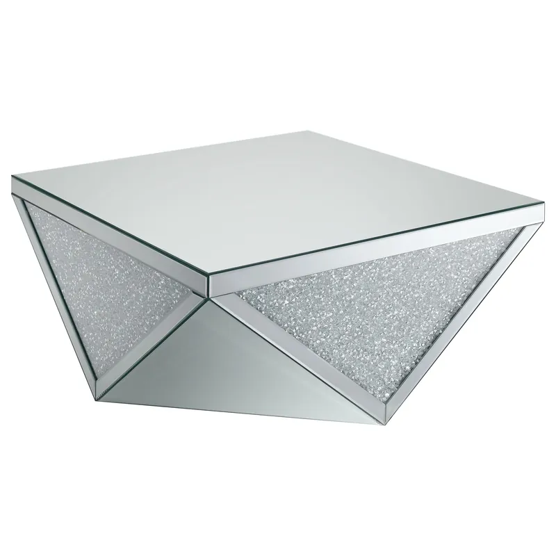 Amore Square Mirrored Acrylic Crystal Coffee Table Silver - Coaster