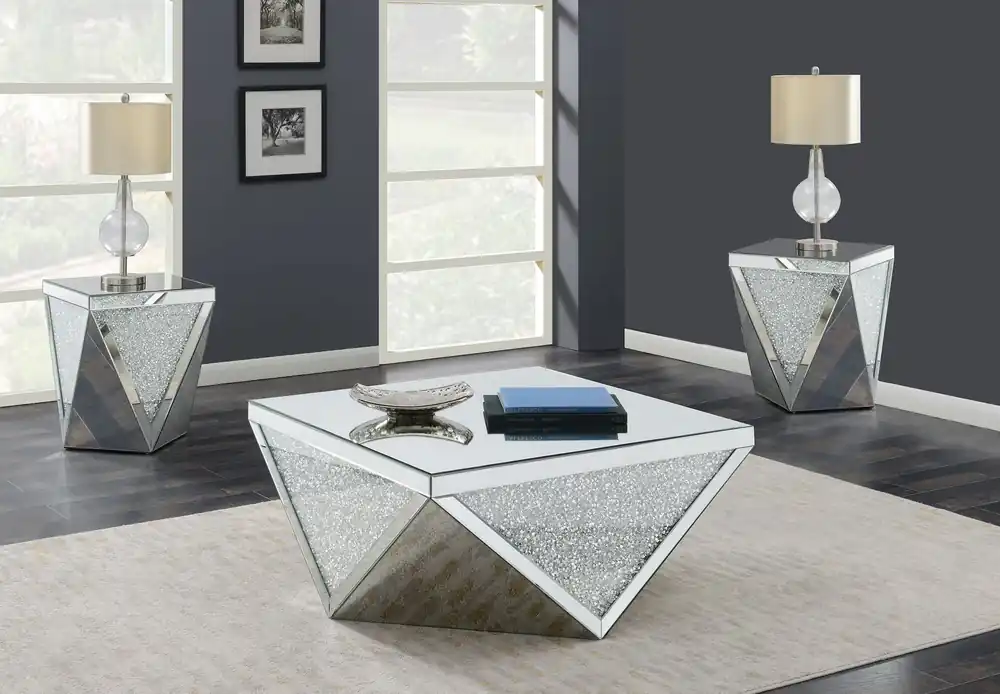 Amore 3-piece Mirrored Coffee and End Table Set Silver