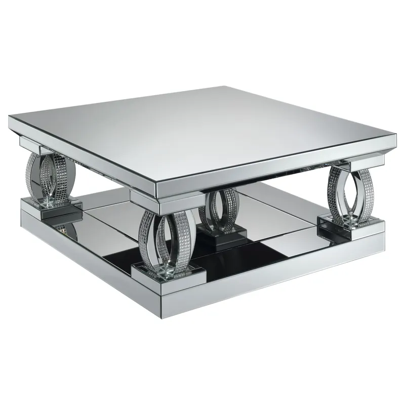 Amalia Square Mirrored Acrylic Crystal Coffee Table Silver - Coaster