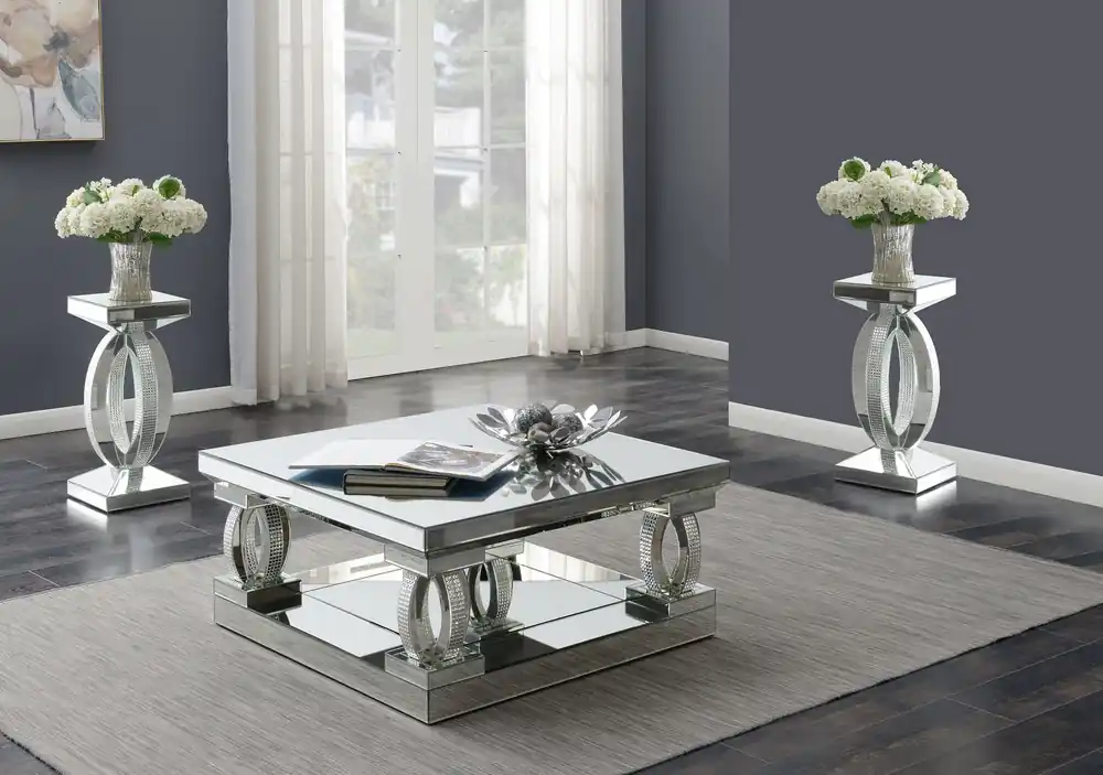 Amalia 3-piece Mirrored Coffee and End Table Set Silver