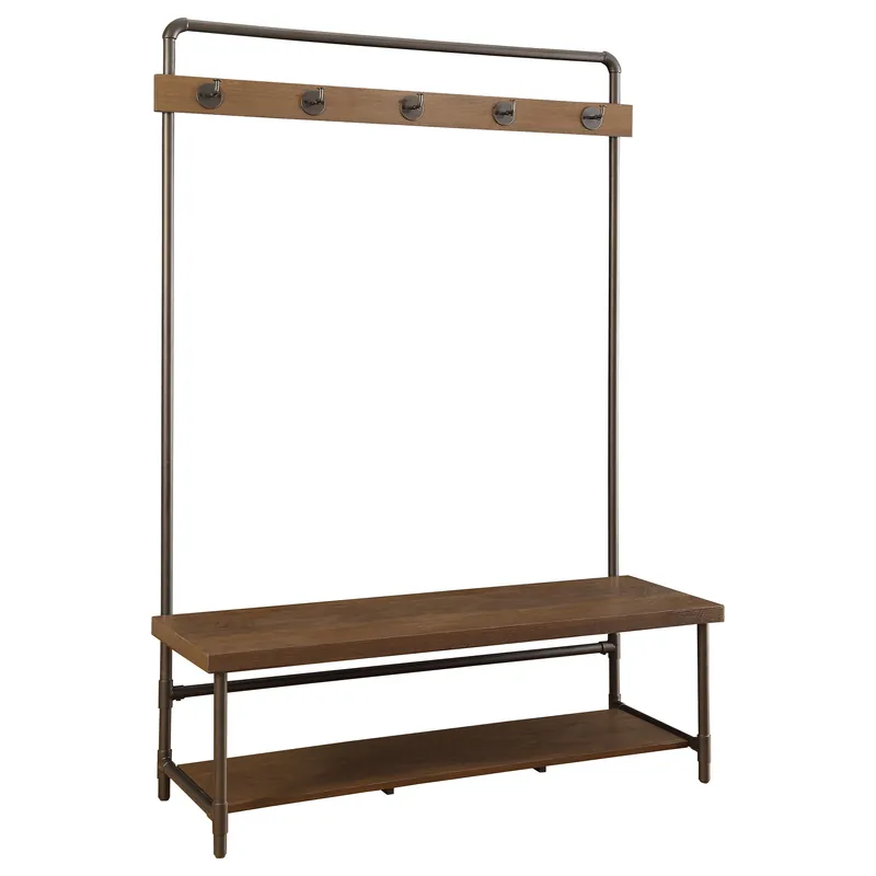 Alise 5 Hook Coat Rack Hall Tree with Shoe Bench Chestnut - Coaster