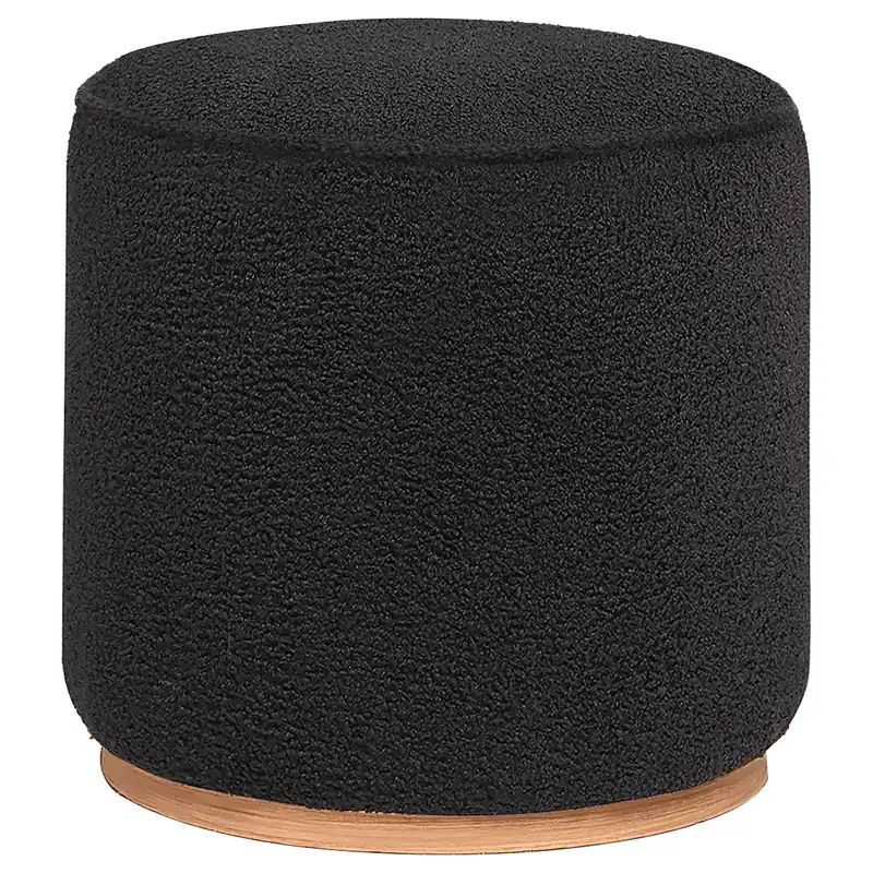 Zena Faux Sheepskin Upholstered Round Ottoman Black - Coaster