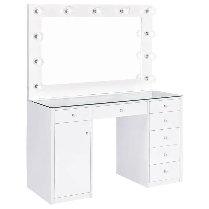 Acena 7-drawer Vanity Set with Lighting White High Gloss