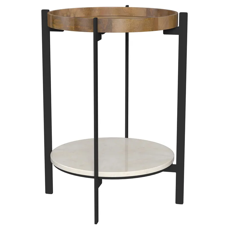 Adhvik Round End Side Table Marble Shelf Natural and Black - Coaster