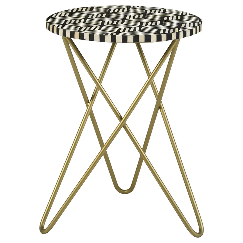 Xenia Round Bone Inlay Accent Side Table White and Gold - Coaster
