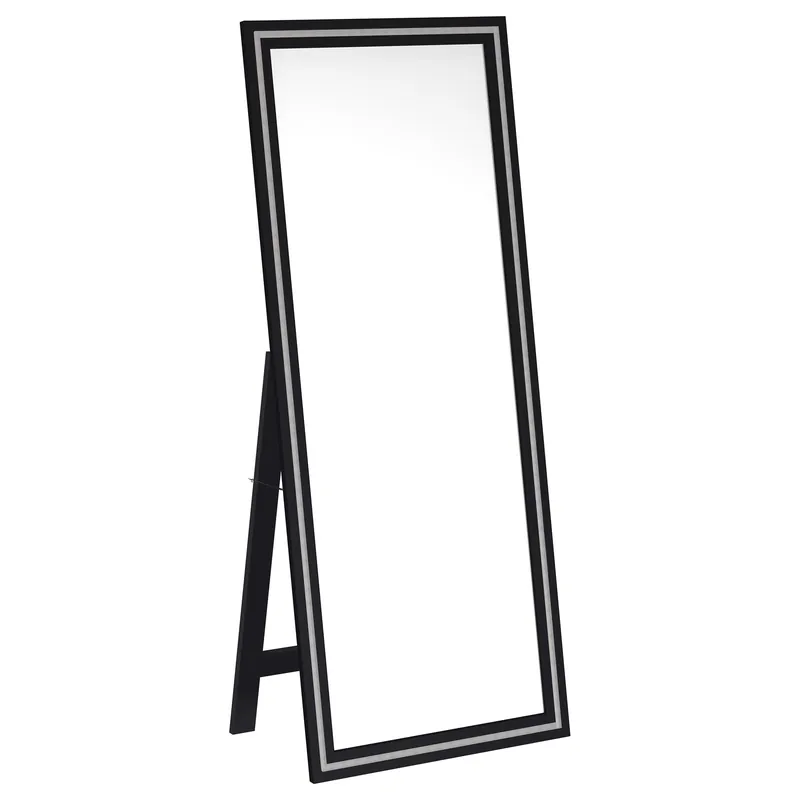 Windrose 28 x 67 Inch Tempered LED Standing Mirror Black - Coaster
