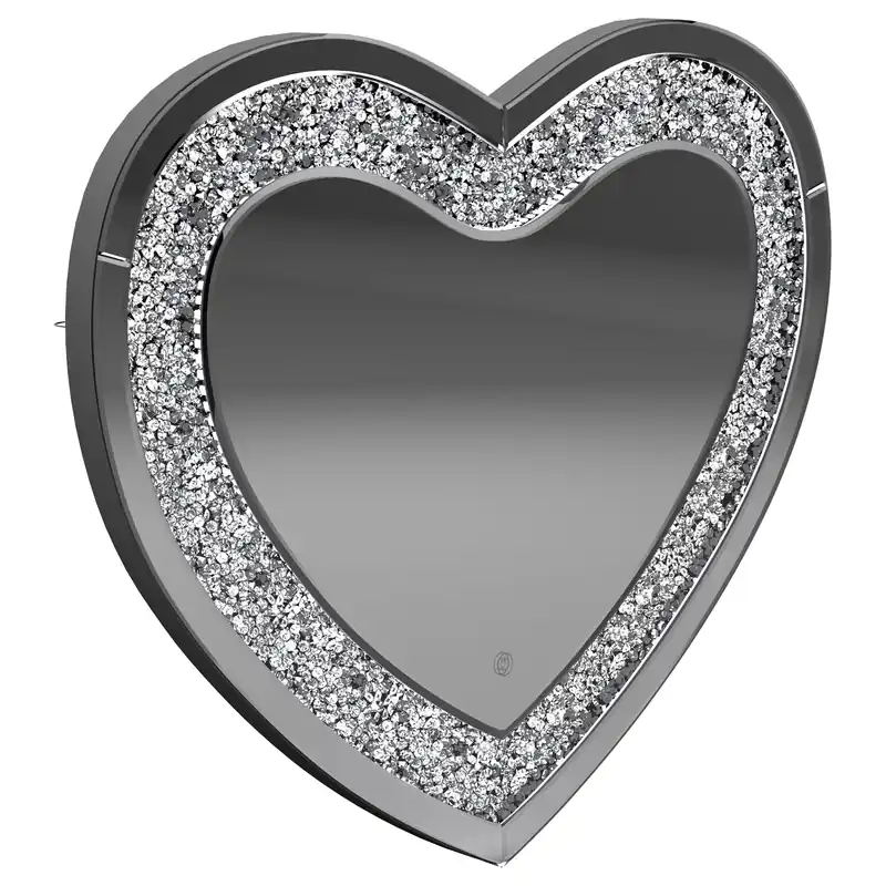 Aiko 36 x 30 Inch Heart Shaped LED Light Wall Mirror Silver - Coaster