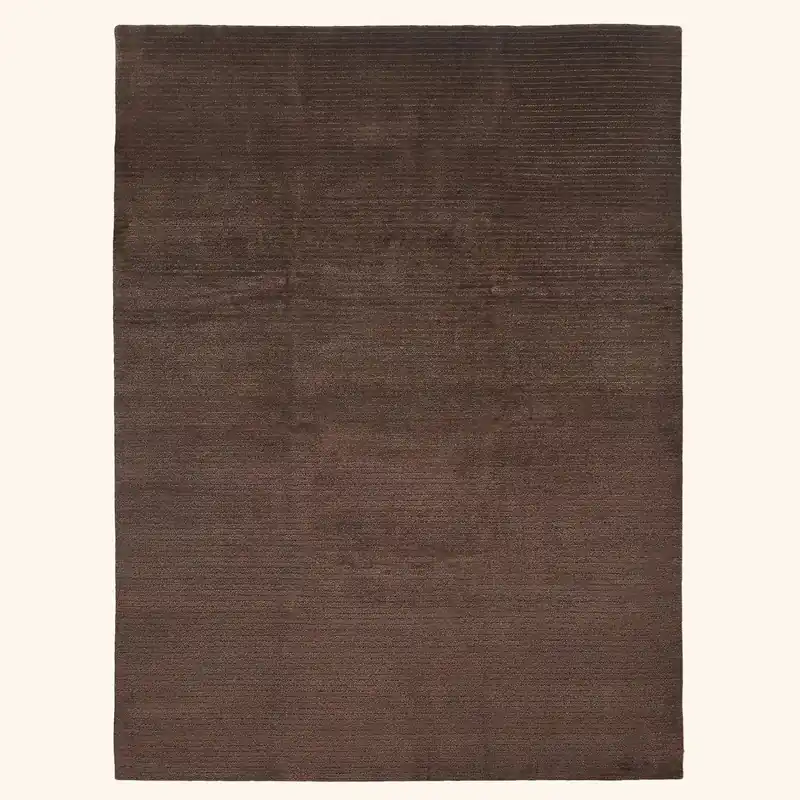 Brown Textured Wool Silk Blend Rug - 8'11" x 11'11"