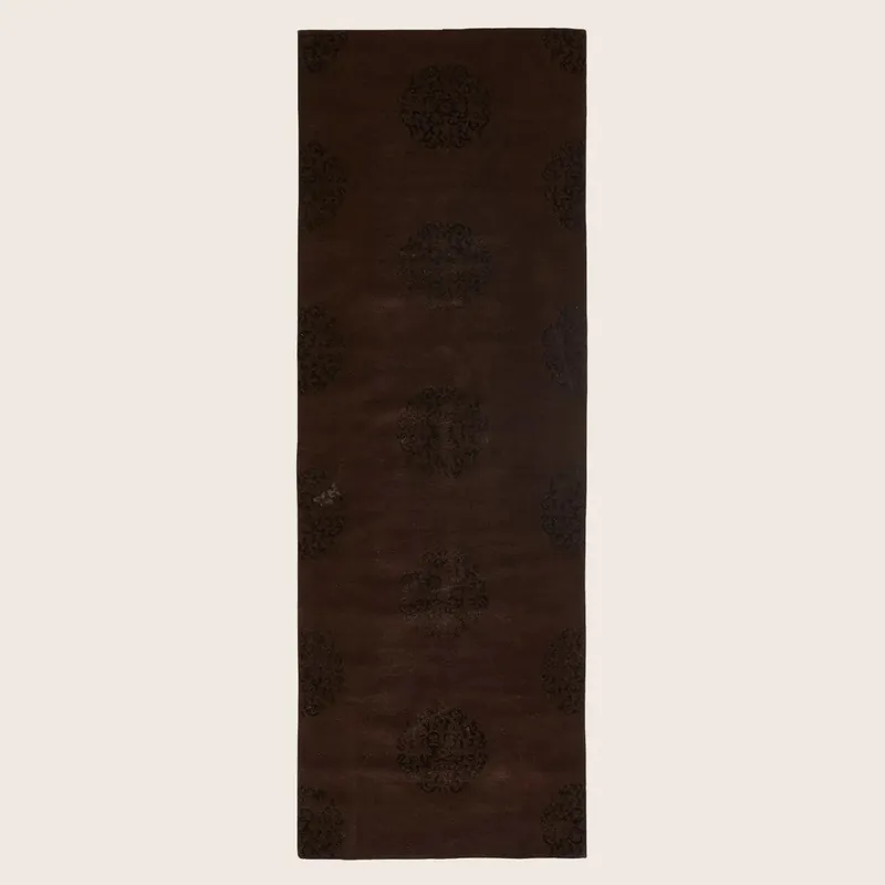 Brown Transitional Tibetan Wool Silk Blend Runner - 3'11" x 11'8"