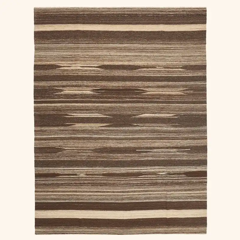 Brown Turkish Flatweave Wool Rug - 9'2" x 11'11"