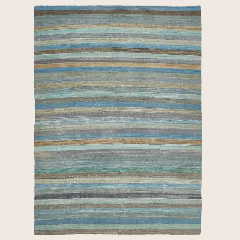 Blue Striped Turkish Kilim - 8'1" x 11'1"