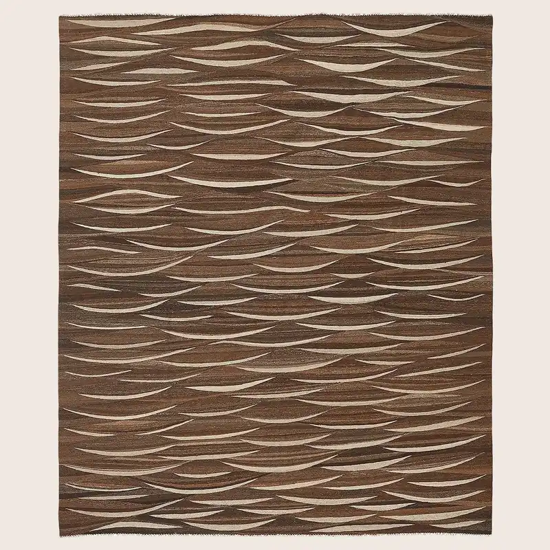 Vintage Brown Turkish Flatweave Wool Rug - 7'11" x 9'