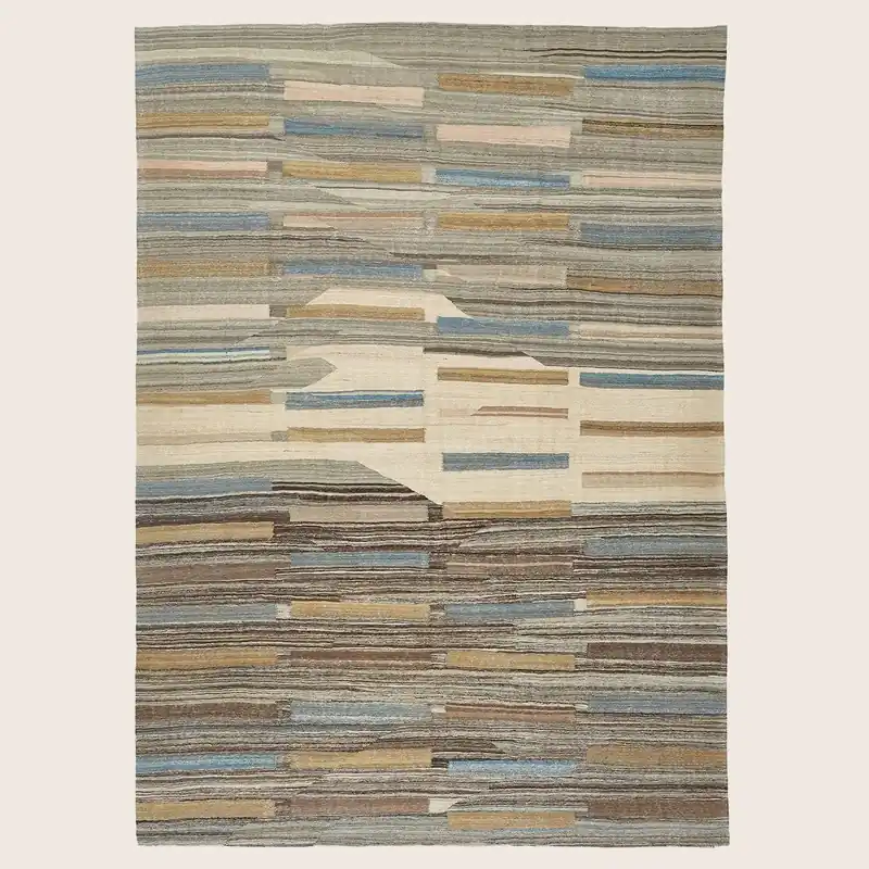 Blue Turkish Flatweave Wool Rug - 10' x 13'9"