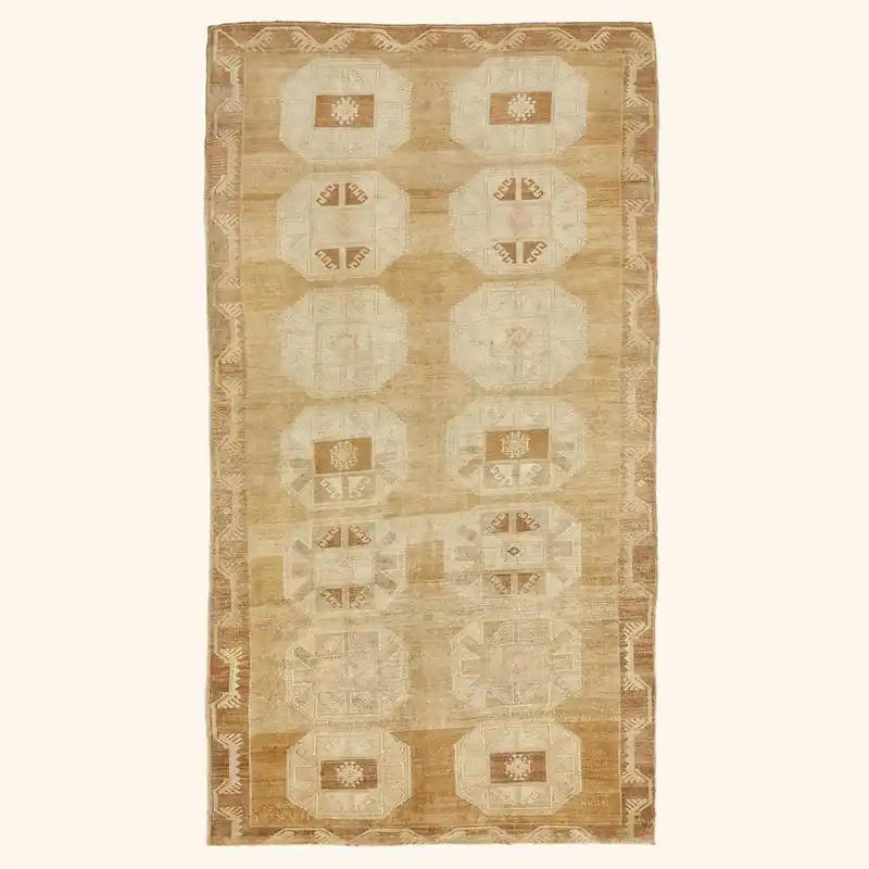 Beige Vintage Traditional Turkish Wool Rug - 7'9" x 14'8"