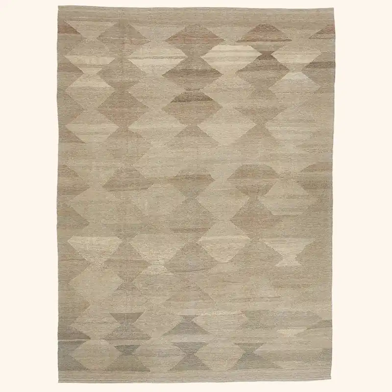 Beige Turkish Flatweave Wool Rug - 8'10" x 12'