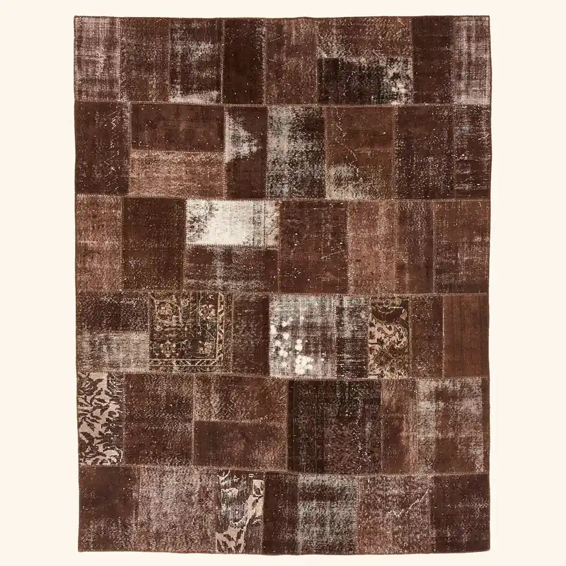 Brown Patchwork Wool Rug - 8' x 10'4"