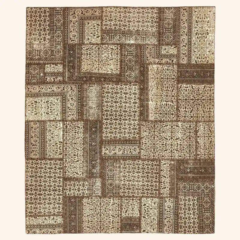 Brown Vintage Patchwork Wool Rug - 8'2" x 9'11"